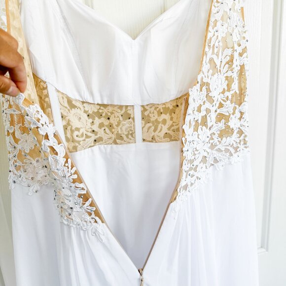 WHITE A-LINE/SWEETHEART NECKLINE CHIFFON WEDDING DRESS WITH LACE TOP & CRYSTALS - Picture 12 of 17